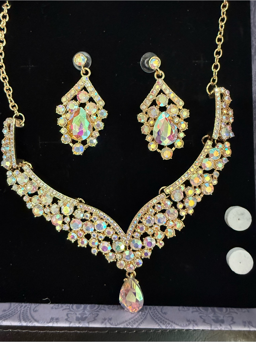 Aurora Crystal Teardrop Necklace & Earring Set - Gold